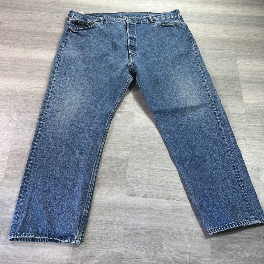 Levis 501 Jeans Mens 42x28 (44x32) Blue‎ Button Fly Straight Denim Medium Wash